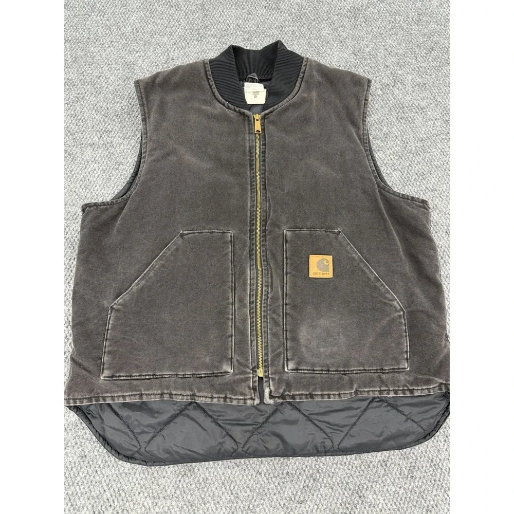 Vintage Carhartt Men's XL Black Vest Canvas Jacket Quilt Lined USA Union Stamp